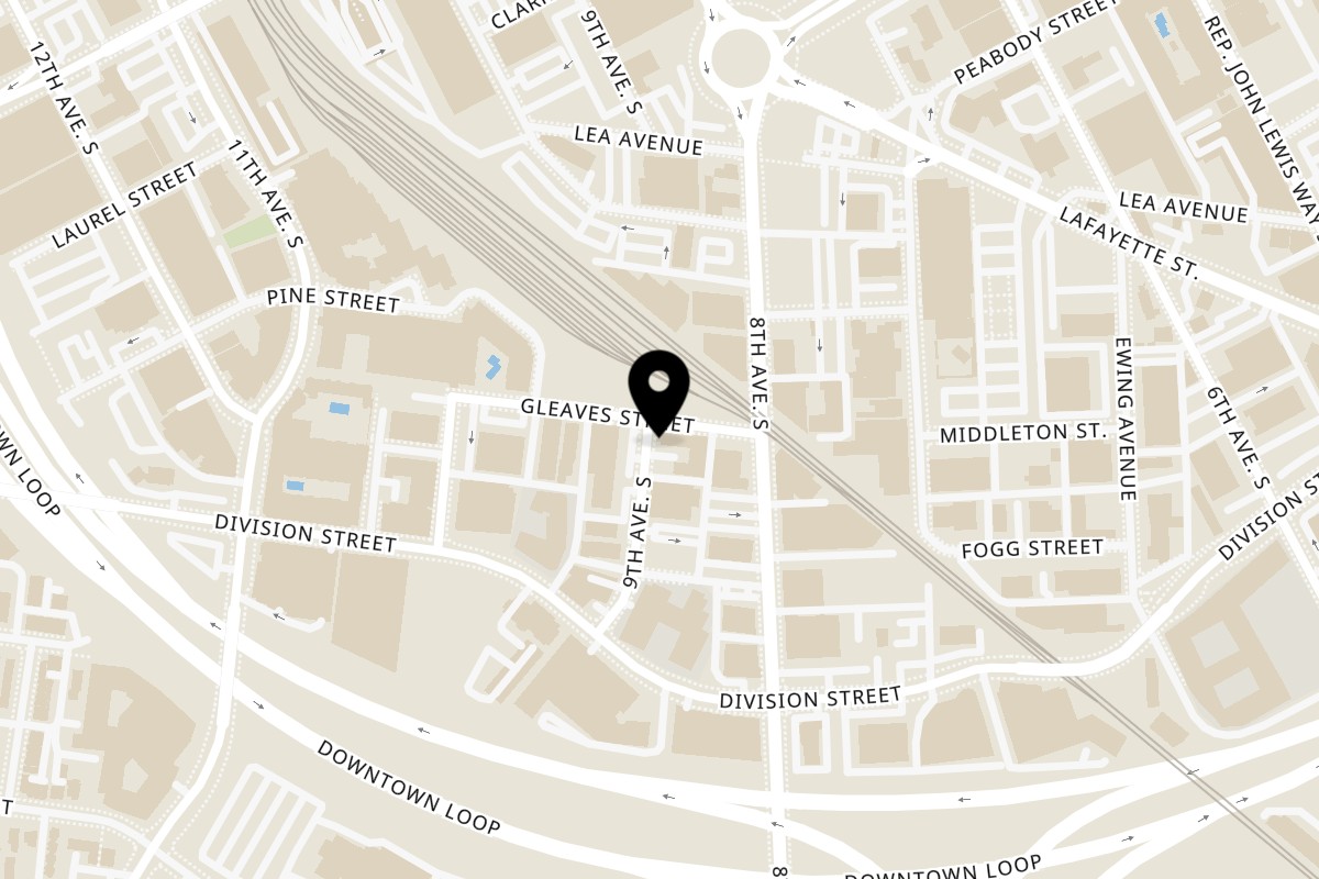 Map showing the location of Calle Taco Nashville on 600 9th Ave S Suite 100 in Nashville